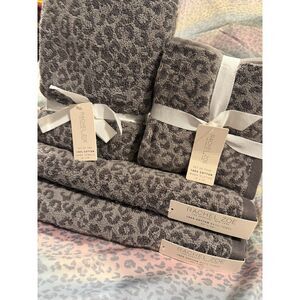 Rachel Zoe Leopard cheetahTowel Set 100% Cotton Bath, Hand Washcloths NWT
